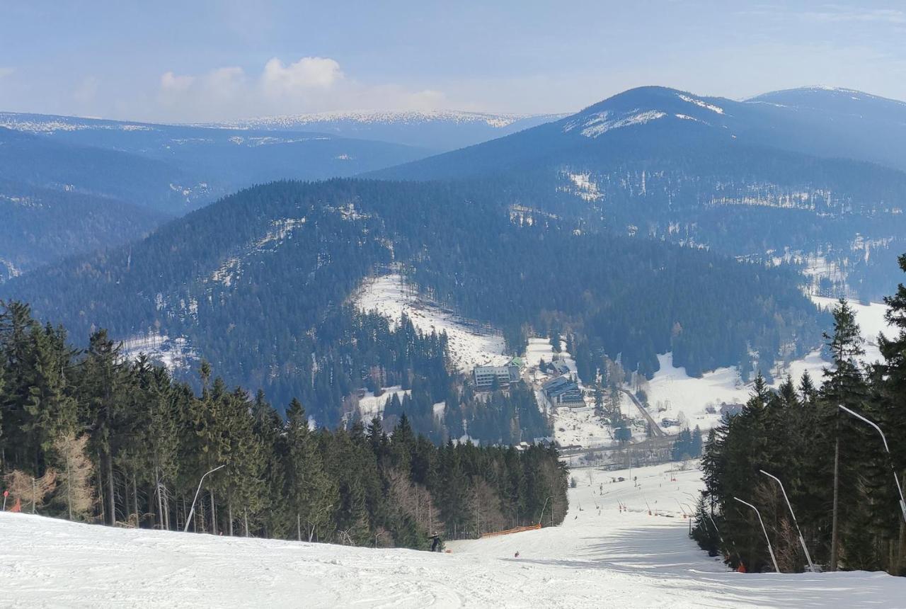 Enjoyharrachov - Atraktivni Slunne Studio Certovka V Centru Harrachova S Garazovym Parkovanim, Wifi-Wlan, Sat, Herni Konzoli, Netflix Zdarma A Nejkrasnejsim Vyhledem Na Certovu Horu S Arealem Skokanskych Mustku A Sjezdovku Apartment Luaran gambar